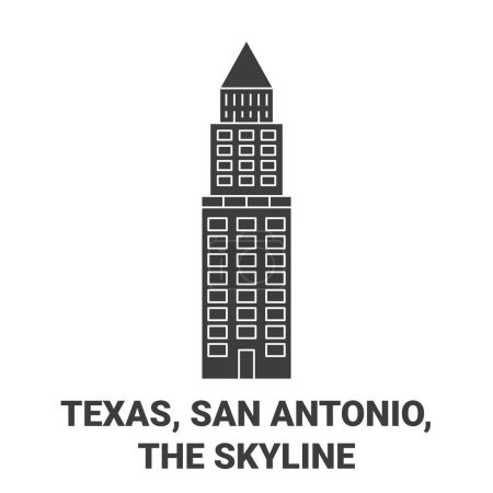 Illustration for United States, Texas, San Antonio, The Skyline travel landmark line vector illustration - Royalty Free Image
