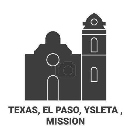 Téléchargez les illustrations : États-Unis, Texas, El Paso, Ysleta, Mission Voyage illustration vectorielle de ligne historique - en licence libre de droit