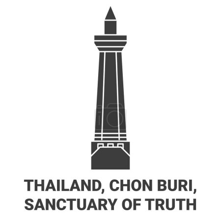 Téléchargez les illustrations : Thaïlande, Chon Buri, Sanctuaire de la vérité Voyage illustration vectorielle ligne historique - en licence libre de droit