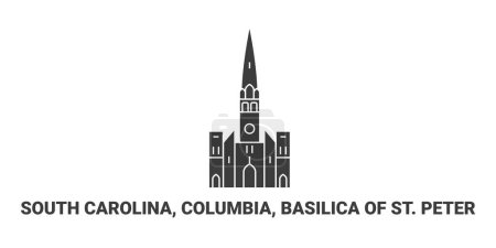 Ilustración de Estados Unidos, Carolina del Sur, Columbia, Basílica de San Pedro, recorrido hito línea vector ilustración - Imagen libre de derechos