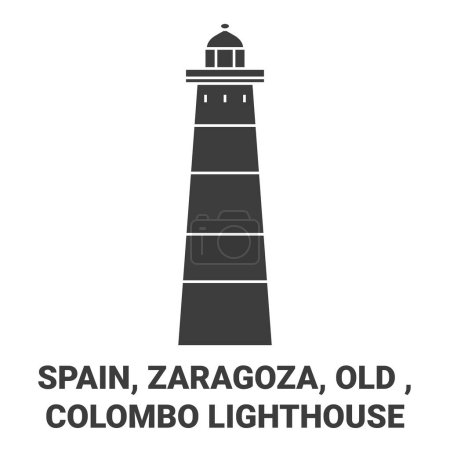 Ilustración de España, Zaragoza, Antiguo, Colombo Faro viaje hito línea vector ilustración - Imagen libre de derechos