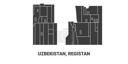 Téléchargez les illustrations : Ouzbékistan, Registan, illustration vectorielle de ligne de repère de voyage - en licence libre de droit