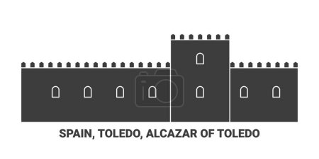 Illustration for Spain, Toledo, Alcazar Of Toledo travel landmark line vector illustration - Royalty Free Image