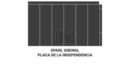 Téléchargez les illustrations : Espagne, Gérone, Placa De La Independncia voyages illustration vectorielle de ligne historique - en licence libre de droit