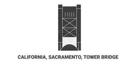Ilustración de Estados Unidos, California, Sacramento, Tower Bridge, línea de referencia de viaje vector ilustración - Imagen libre de derechos