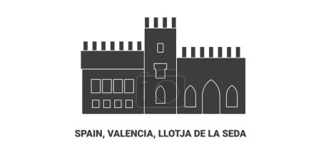 Téléchargez les illustrations : Espagne, Valence, Llotja De La Seda, illustration vectorielle de ligne de repère de voyage - en licence libre de droit