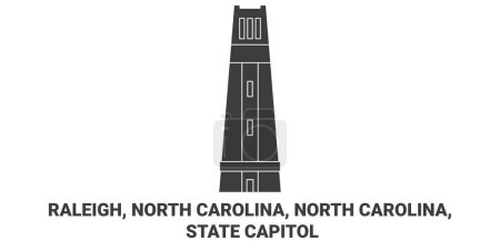 Téléchargez les illustrations : États-Unis, Raleigh, Caroline du Nord, Caroline du Nord, State Capitol travel landmark line vector illustration - en licence libre de droit