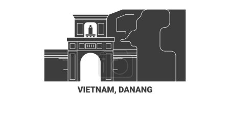 Téléchargez les illustrations : Vietnam, Danang, M, Sn Voyage illustration vectorielle de ligne historique - en licence libre de droit