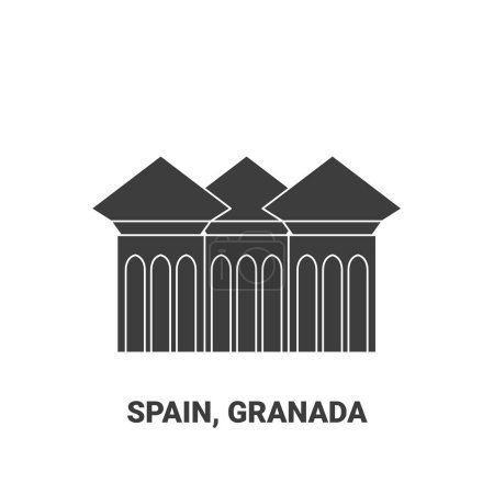 Téléchargez les illustrations : Espagne, Grenade, illustration vectorielle de ligne de repère de voyage - en licence libre de droit