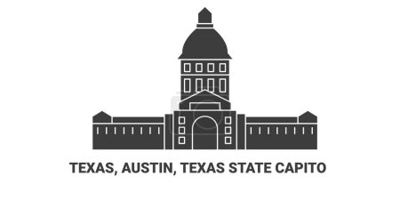 Ilustración de Estados Unidos, Texas, Austin, Texas State Capitol, ilustración de vector de línea de referencia de viaje - Imagen libre de derechos