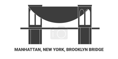 Illustration for United States, Manhattan, New York, Brooklyn Bridge, travel landmark line vector illustration - Royalty Free Image