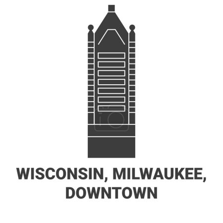 Illustration for United States, Wisconsin, Milwaukee, Downtown travel landmark line vector illustration - Royalty Free Image