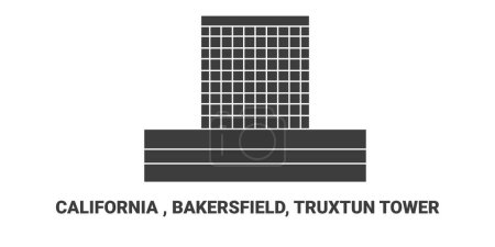 Téléchargez les illustrations : États-Unis, Californie, Bakersfield, Truxtun Tower, illustration vectorielle de ligne de repère de voyage - en licence libre de droit