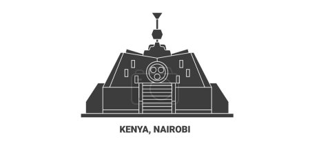 Illustration for Kenya, Nairobi travel landmark line vector illustration - Royalty Free Image