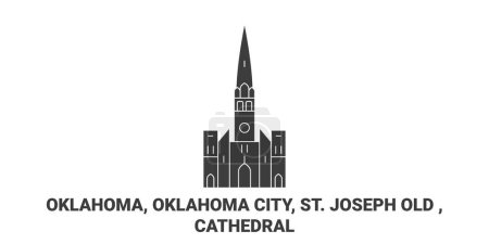 Téléchargez les illustrations : États-Unis, Oklahoma, Oklahoma City, St. Joseph Old, illustration vectorielle de ligne de voyage de la cathédrale - en licence libre de droit