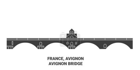 Ilustración de Francia, Aviñón, Puente recorrido hito línea vector ilustración - Imagen libre de derechos