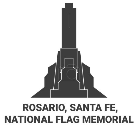 Téléchargez les illustrations : États-Unis, Rosario, Santa Fe, National Flag Memorial illustration vectorielle de ligne de voyage - en licence libre de droit
