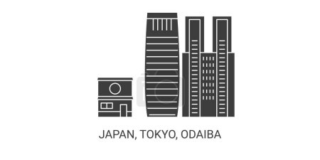 Ilustración de Japón, Tokio, Odaiba, ilustración de vector de línea hito de viaje - Imagen libre de derechos