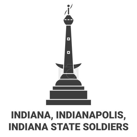 Téléchargez les illustrations : États-Unis, Indiana, Indianapolis, Indiana Illustration vectorielle de ligne de repère de voyage des soldats de l'État - en licence libre de droit