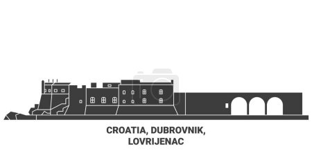 Ilustración de Croacia, Dubrovnik, Lovrijenac viaje hito línea vector ilustración - Imagen libre de derechos