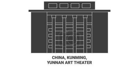 Illustration for China, Kunming, Yunnan Art Theater travel landmark line vector illustration - Royalty Free Image