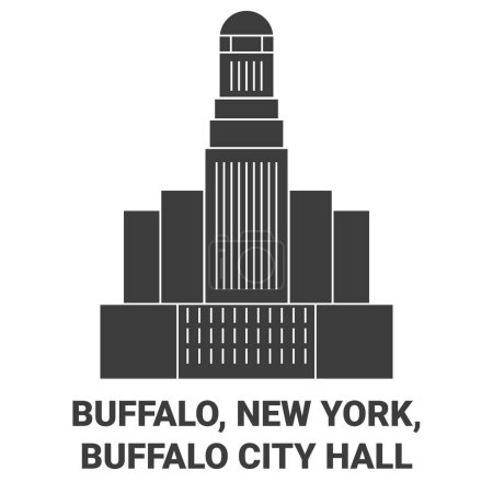 Téléchargez les illustrations : États-Unis, Buffalo, New York, Buffalo City Hall illustration vectorielle de ligne de voyage historique - en licence libre de droit