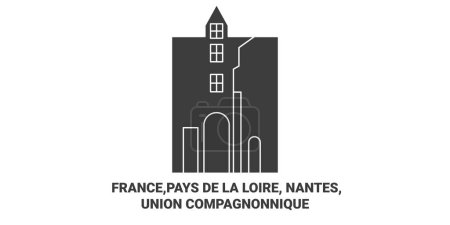 Ilustración de Francia, Nantes, Union Compagnonnique recorrido hito línea vector ilustración - Imagen libre de derechos