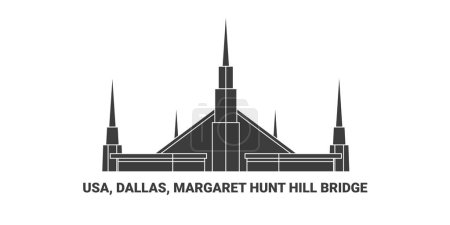 Illustration for Usa, Dallas, Margaret Hunt Hill Bridge, travel landmark line vector illustration - Royalty Free Image