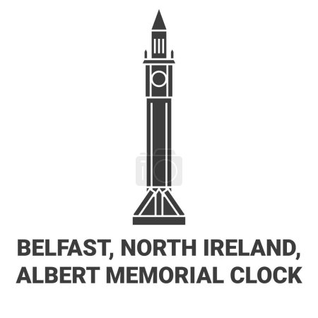 Téléchargez les illustrations : Irlande, Belfast, Albert Memorial Horloge Voyage ligne vectorielle illustration - en licence libre de droit