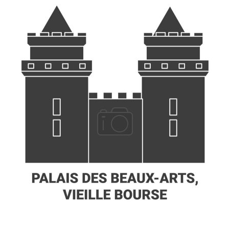 Illustration for France, Palais Des Beauxarts, Vieille Bourse travel landmark line vector illustration - Royalty Free Image