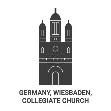 Téléchargez les illustrations : Allemagne, Wiesbaden, Collegiate Church illustration vectorielle de ligne de voyage - en licence libre de droit