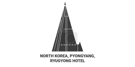 Téléchargez les illustrations : Corée du Nord, Pyongyang, Ryugyong Hotel illustration vectorielle de ligne de voyage historique - en licence libre de droit