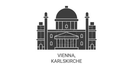 Illustration for Austria, Vienna, Karlskirche travel landmark line vector illustration - Royalty Free Image