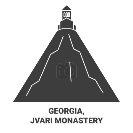 Téléchargez les illustrations : Géorgie, illustration vectorielle de ligne de voyage du monastère Jvari - en licence libre de droit