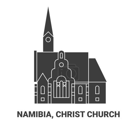 Téléchargez les illustrations : Namibie, Christ Church, illustration vectorielle de ligne historique de voyage - en licence libre de droit
