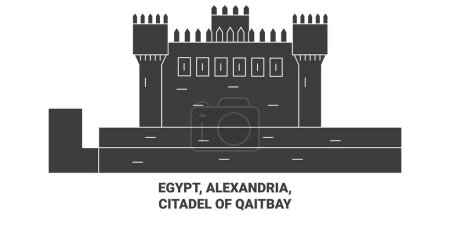 Ilustración de Egipto, Alejandría, Ciudadela de Qaitbay viaje hito línea vector ilustración - Imagen libre de derechos