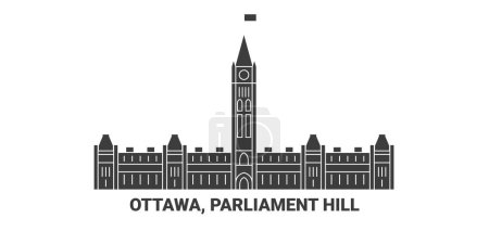 Téléchargez les illustrations : Canada, Ottawa, Colline du Parlement, illustration vectorielle de ligne de repère de voyage - en licence libre de droit