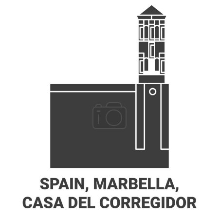 Téléchargez les illustrations : Espagne, Marbella, Casa Del Corregidor voyages illustration vectorielle de ligne historique - en licence libre de droit