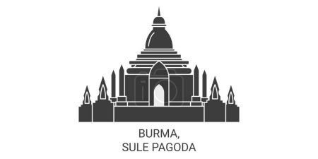 Illustration for Burma, Sule Pagoda travel landmark line vector illustration - Royalty Free Image