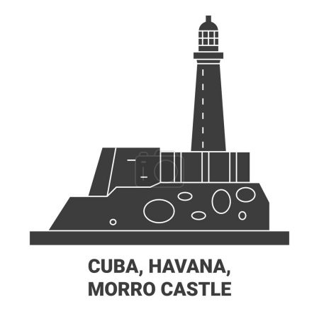Illustration for Cuba, Havana, Morro Castle travel landmark line vector illustration - Royalty Free Image