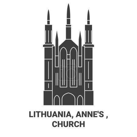 Téléchargez les illustrations : Lituanie, Annes, Illustration vectorielle de ligne de voyage de l'église - en licence libre de droit