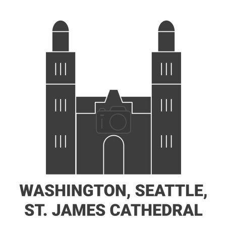 Illustration for United States, Washington, Seattle, St. James Cathedral travel landmark line vector illustration - Royalty Free Image
