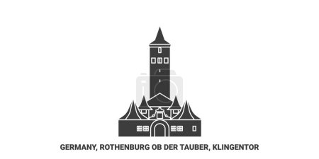 Téléchargez les illustrations : Allemagne, Rothenburg Ob Der Tauber, illustration vectorielle de ligne de voyage Klingentor - en licence libre de droit
