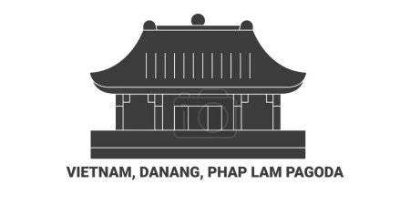 Téléchargez les illustrations : Vietnam, Danang, Pagode Phap Lam, illustration vectorielle de ligne de repère de voyage - en licence libre de droit