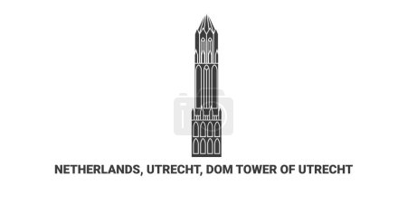 Téléchargez les illustrations : Pays-Bas, Utrecht, Dom Tower Of Utrecht, illustration vectorielle de ligne de repère de voyage - en licence libre de droit