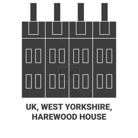 Ilustración de Reino Unido, West Yorkshire, Harewood House viaje hito línea vector ilustración - Imagen libre de derechos
