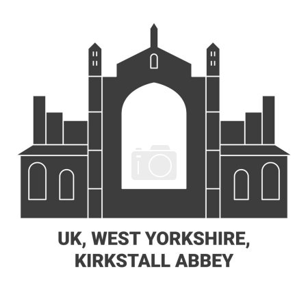 Téléchargez les illustrations : Royaume-Uni, Yorkshire de l'Ouest, Kirkstall Abbey Voyage illustration vectorielle ligne historique - en licence libre de droit