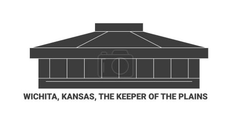 Illustration for United States, Wichita, Kansas, The Keeper Of The Plains, travel landmark line vector illustration - Royalty Free Image