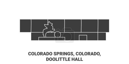 Ilustración de Estados Unidos, Colorado Springs, Colorado, Doolittle Hall recorrido hito línea vector ilustración - Imagen libre de derechos