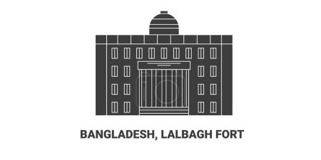 Ilustración de Bangladesh, Fuerte de Lalbagh, ilustración del vector de línea de referencia de viaje - Imagen libre de derechos